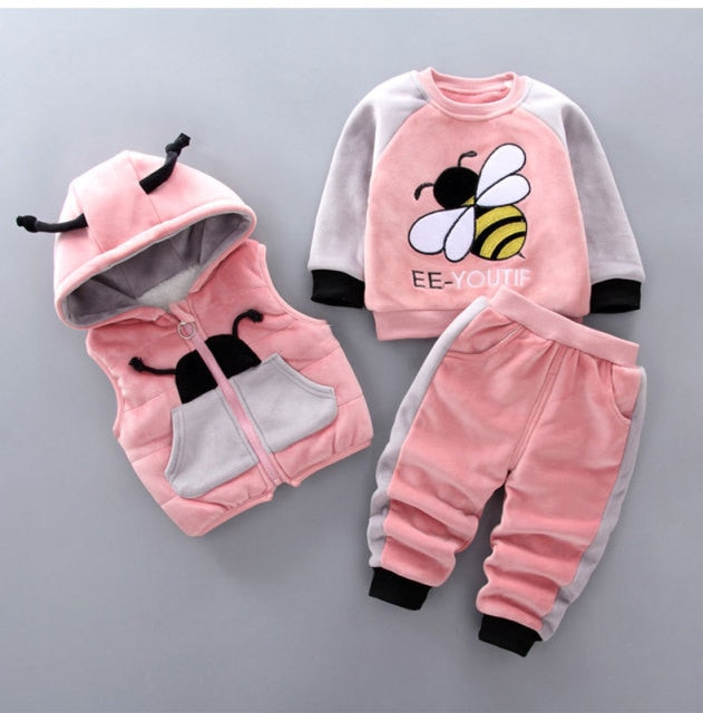 3-piece Kid Bear Embroidery Thickened Set (12M-4Y)