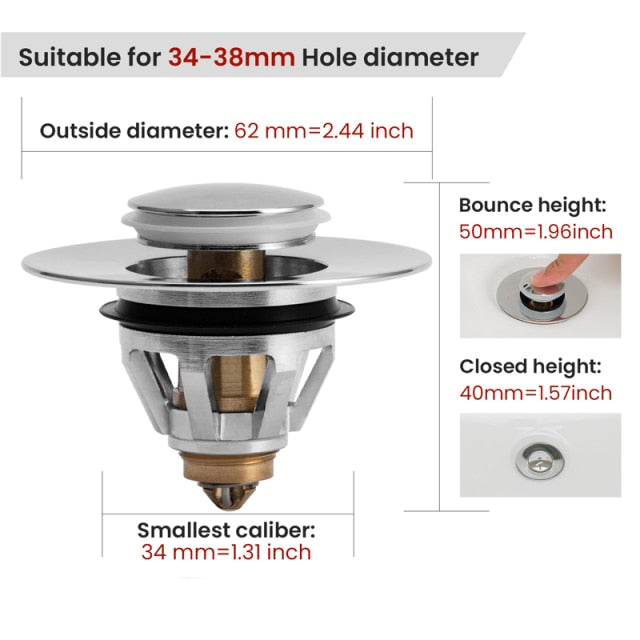 Stainless Steel Rebound Core Push Drain Filter Prevents