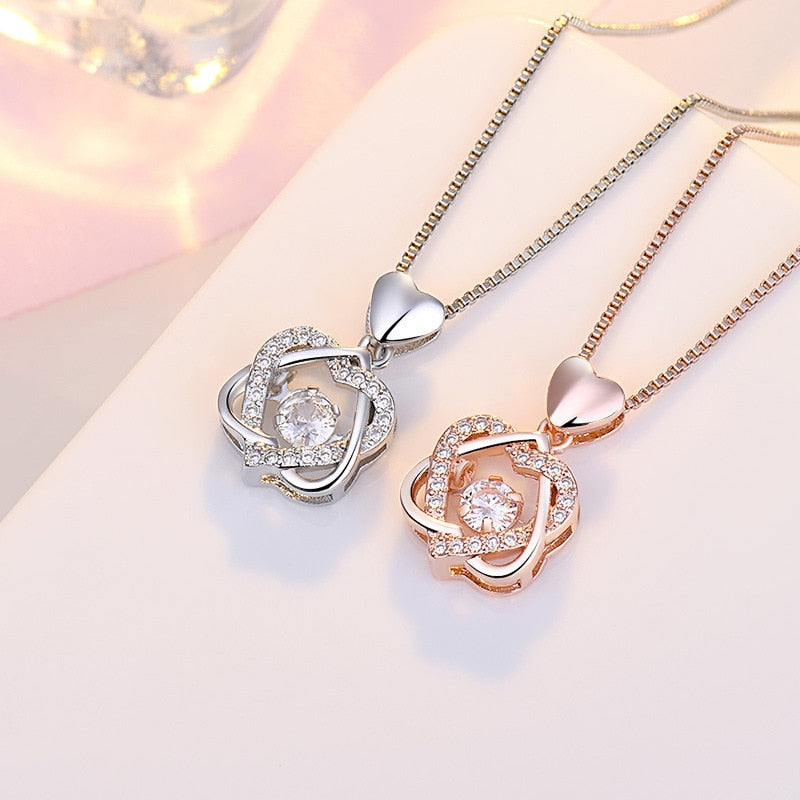 Sterling Silver Shimmering Heart Stone Necklace