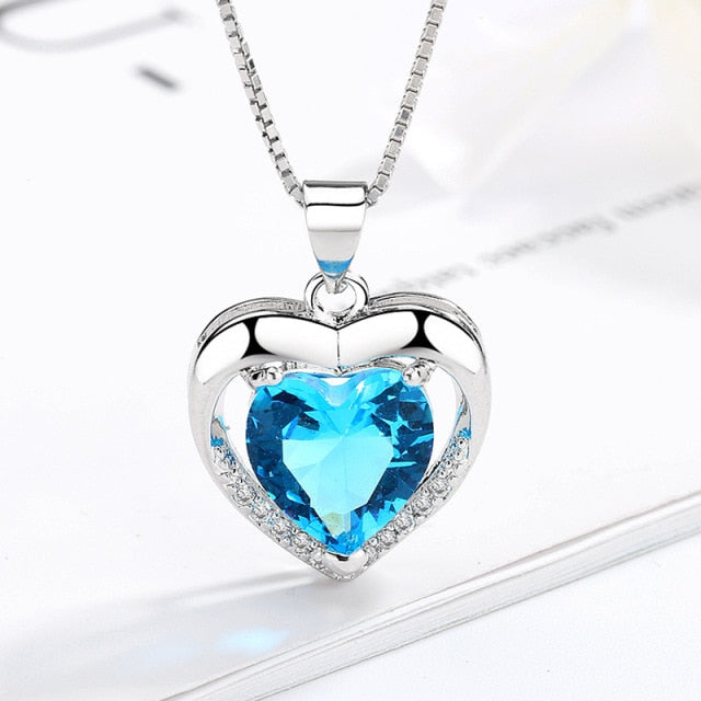 Sterling Silver Shimmering Heart Stone Necklace