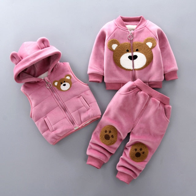 3-piece Kid Bear Embroidery Thickened Set (12M-4Y)