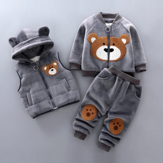 3-piece Kid Bear Embroidery Thickened Set (12M-4Y)