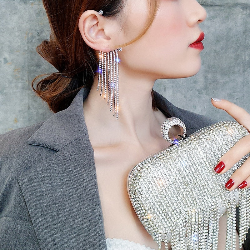 Sparkling Diamond Tassel Earrings