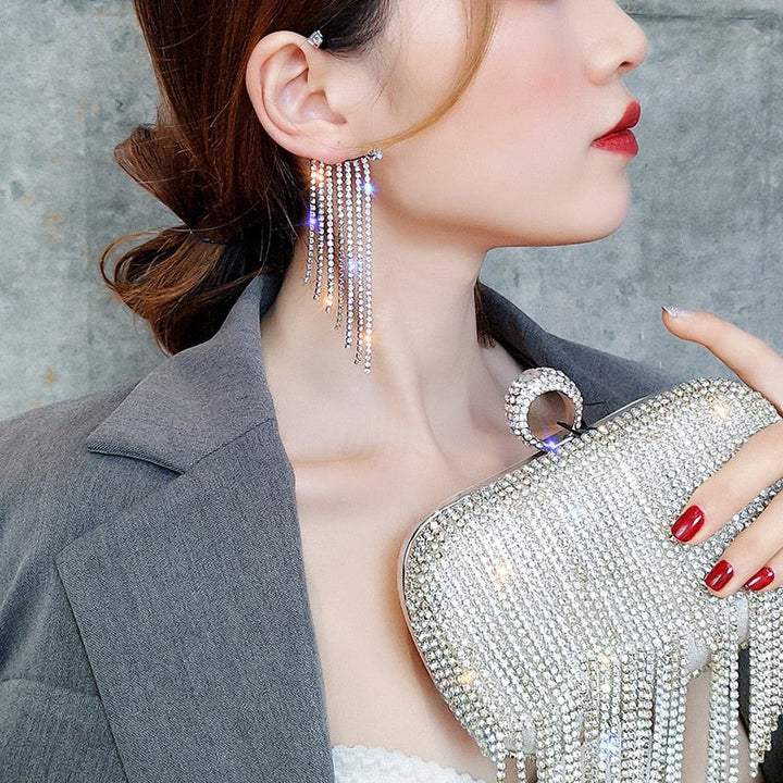 Sparkling Diamond Tassel Earrings