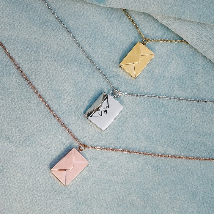 Personalized Silver Envelopev Necklace with Engraved Insert - Valentine's Day Gift